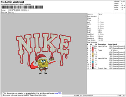 Nike Spongebob Xmas Embroidery File 4 size