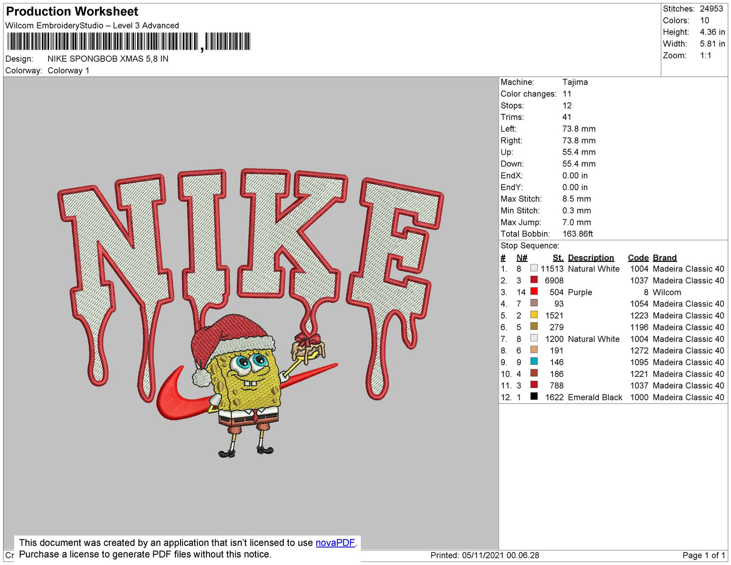 Nike Spongebob Xmas Embroidery File 4 size