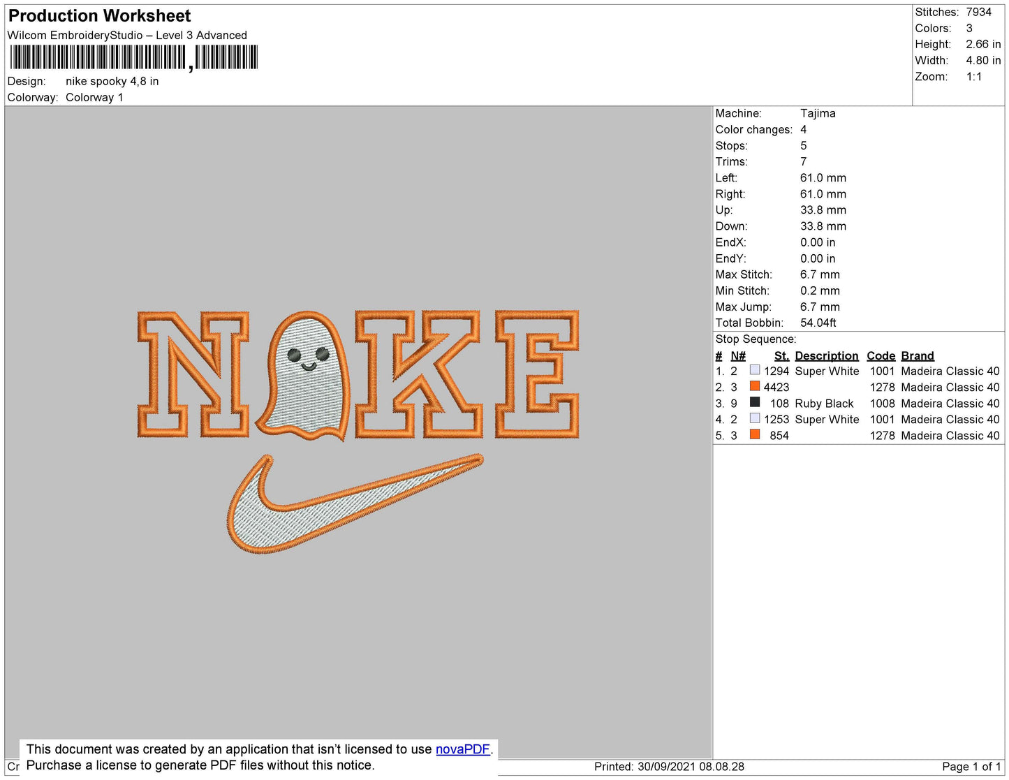 Nike Spooky Embroidery File 4 size