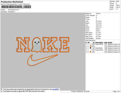 Nike Spooky Embroidery File 4 size