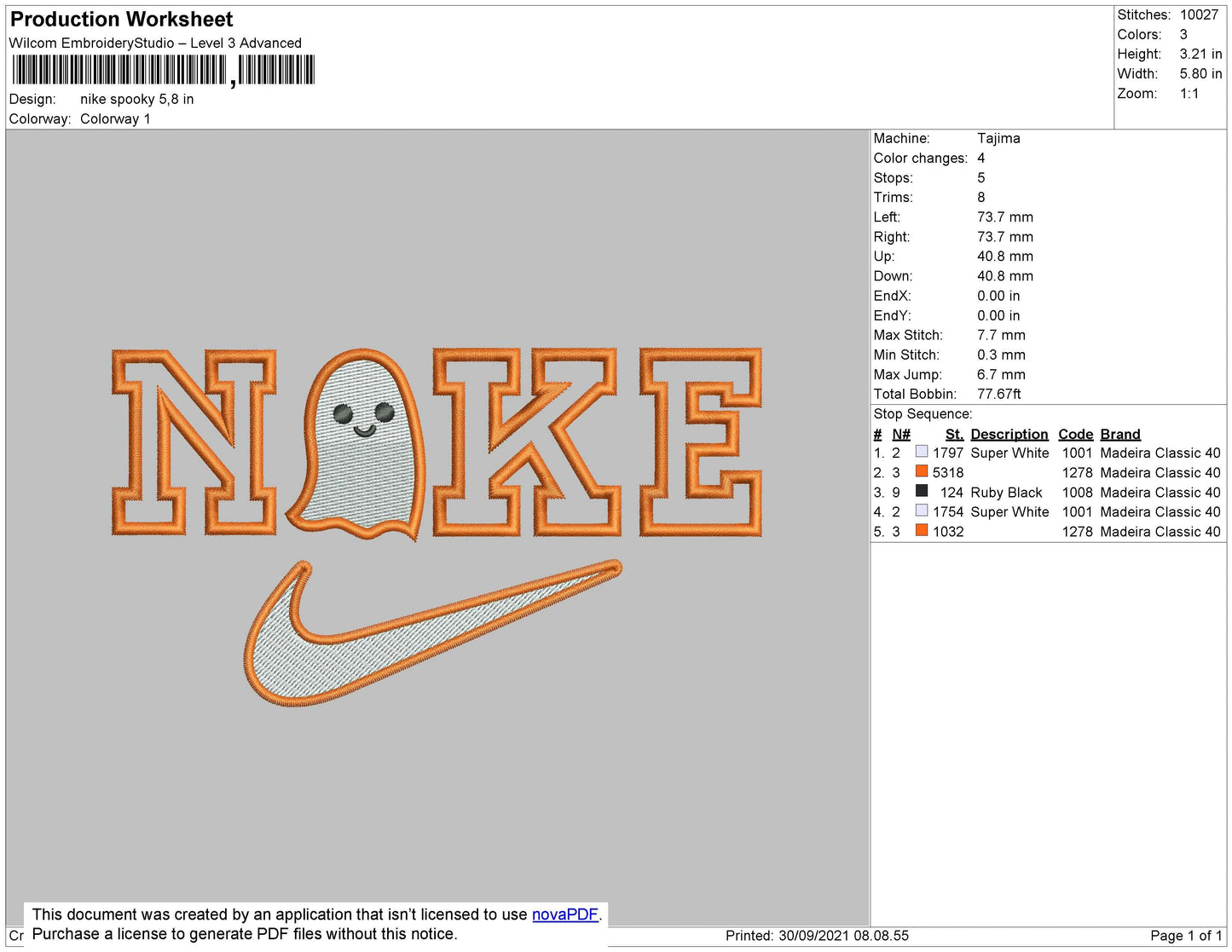 Nike Spooky Embroidery File 4 size