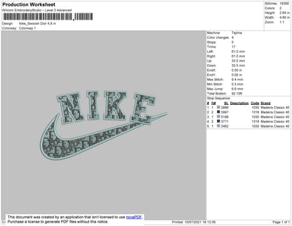 Nike Swoosh Di0r Embroidery File 6 size