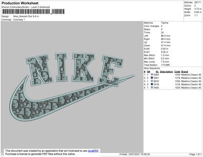 Nike Swoosh Di0r Embroidery File 6 size