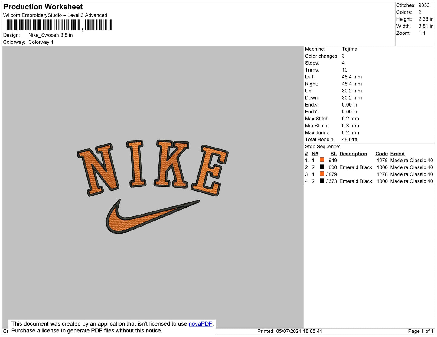 Nike Swoosh Orange Embroidery File 4 size