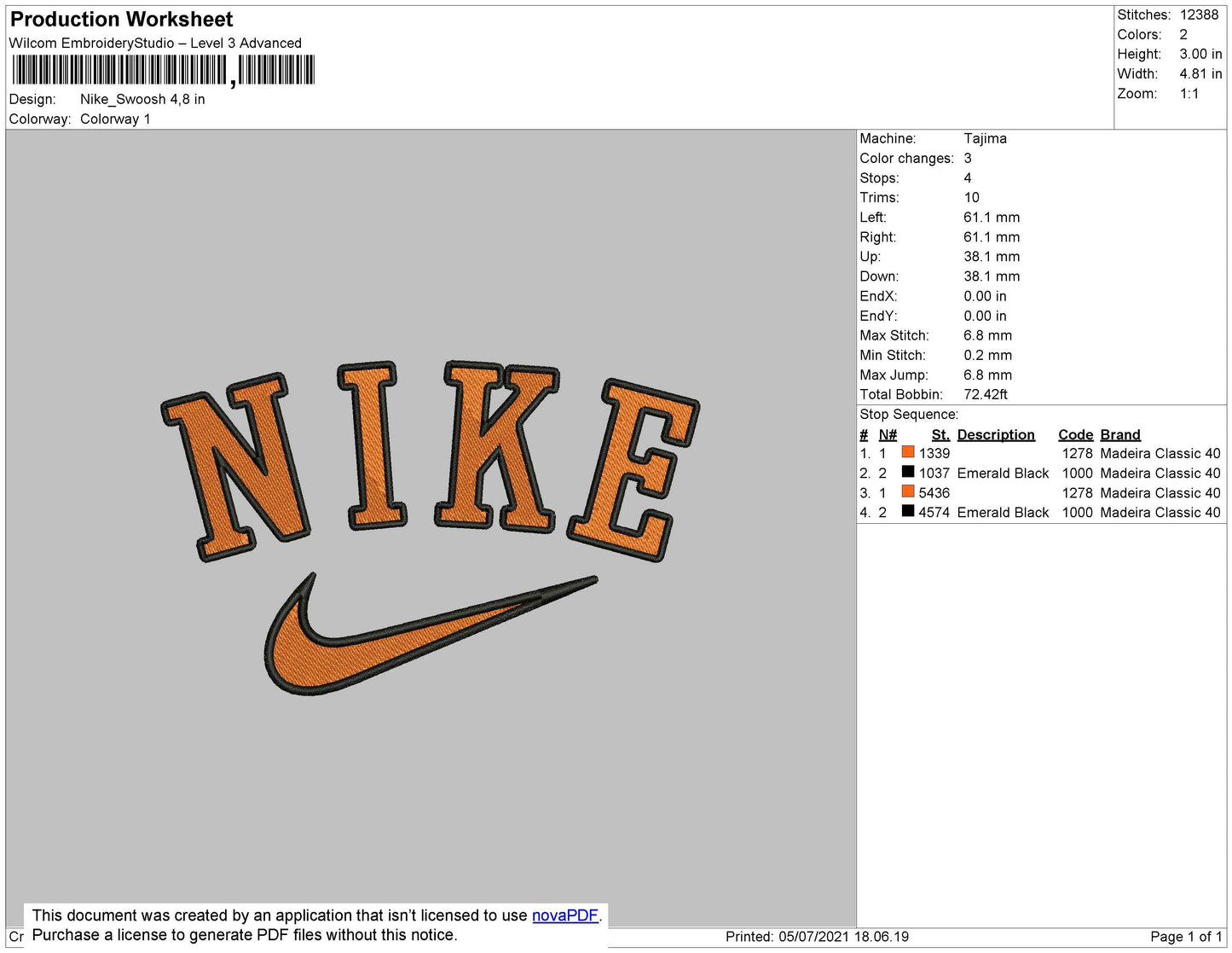 Nike Swoosh Orange Embroidery File 4 size