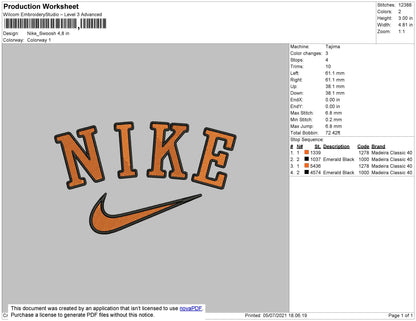 Nike Swoosh Orange Embroidery File 4 size
