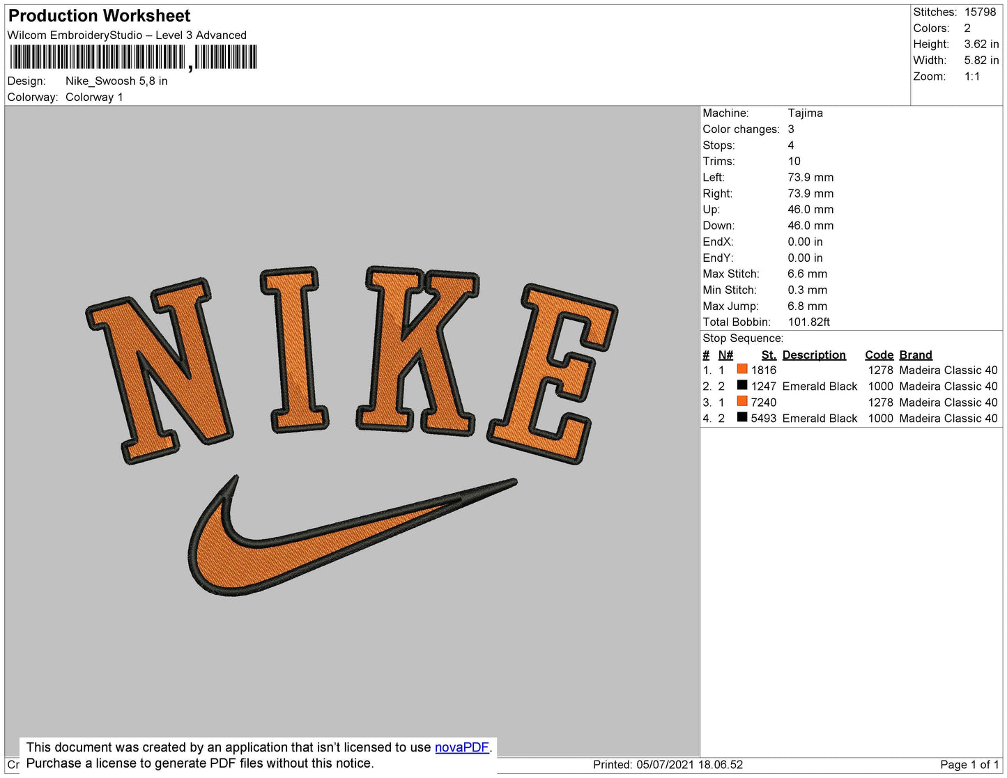 Nike Swoosh Orange Embroidery File 4 size