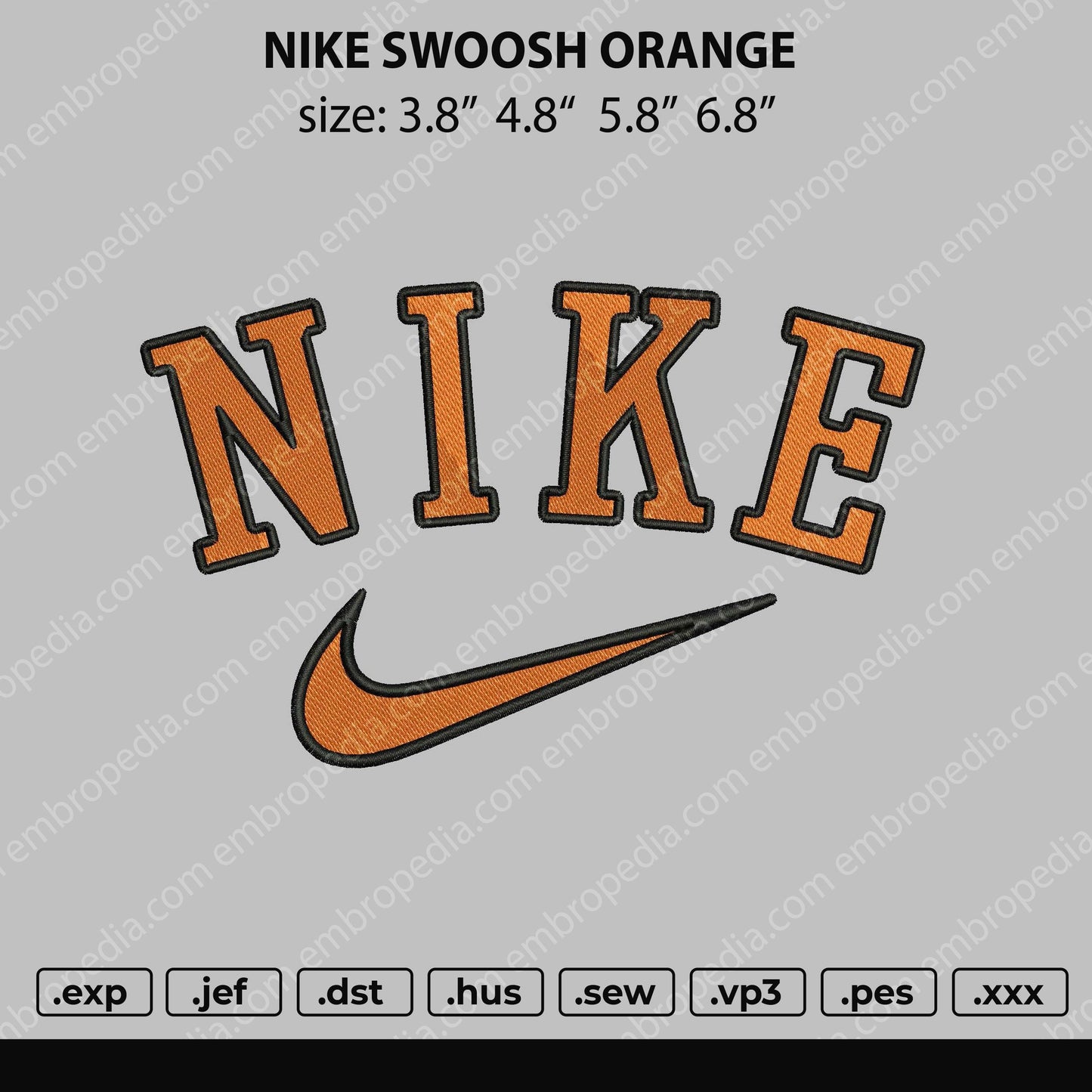 Nike Swoosh Orange Embroidery File 4 size
