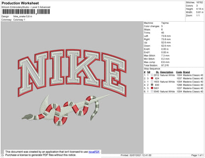 Nike Swoosh Snake Embroidery File 4 size