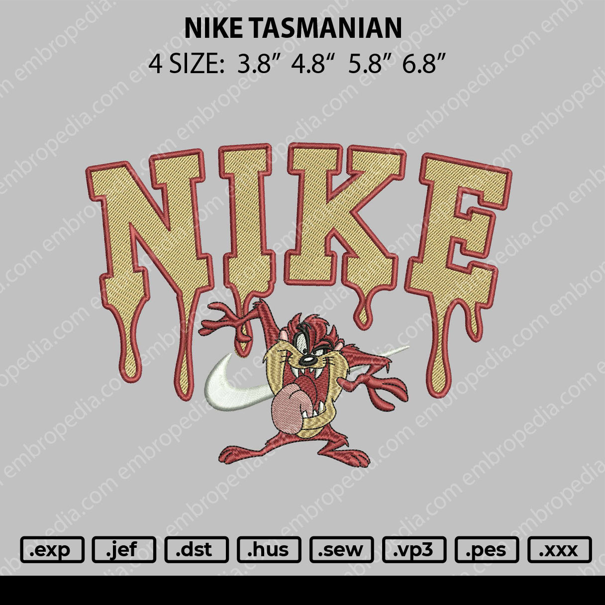 Nike Tasmanian Embroidery File 4 size