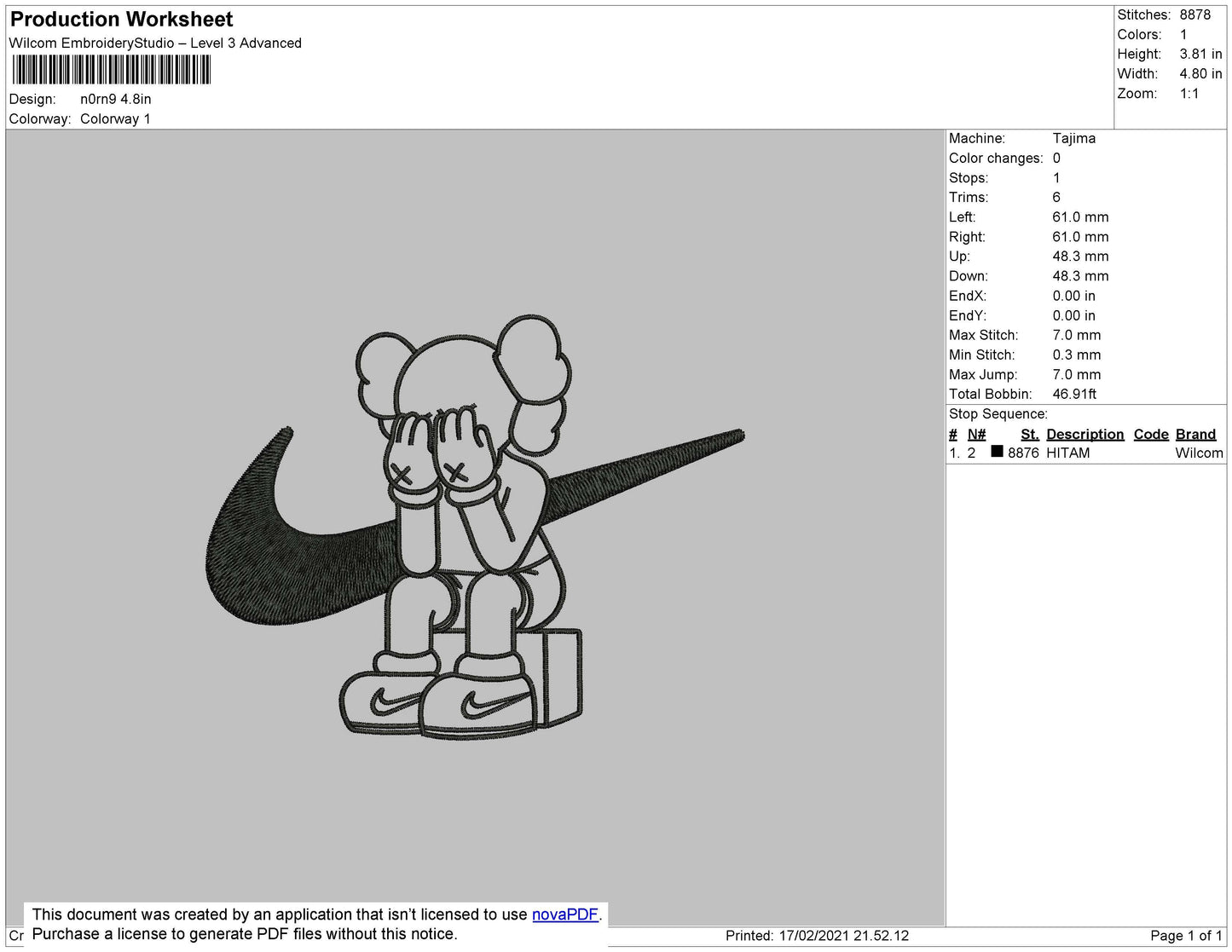 Nike Kaws Cry Embroidery File 4 size
