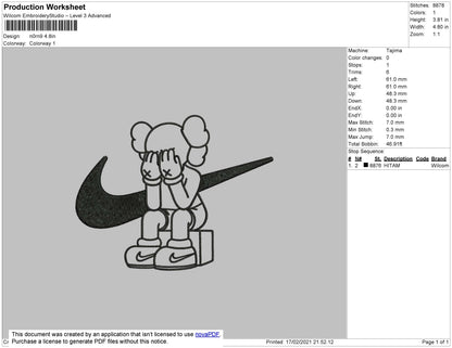 Nike Kaws Cry Embroidery File 4 size