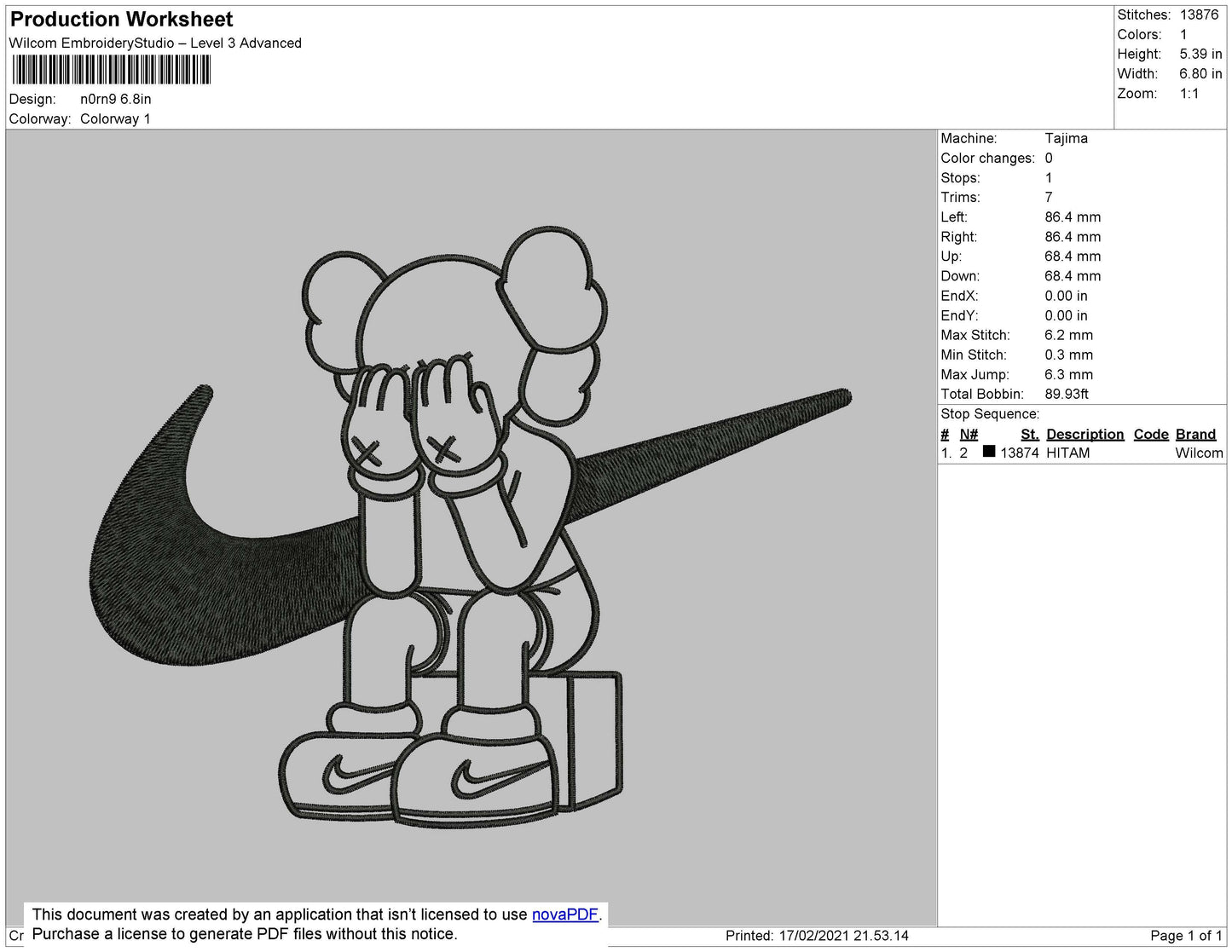 Nike Kaws Cry Embroidery File 4 size