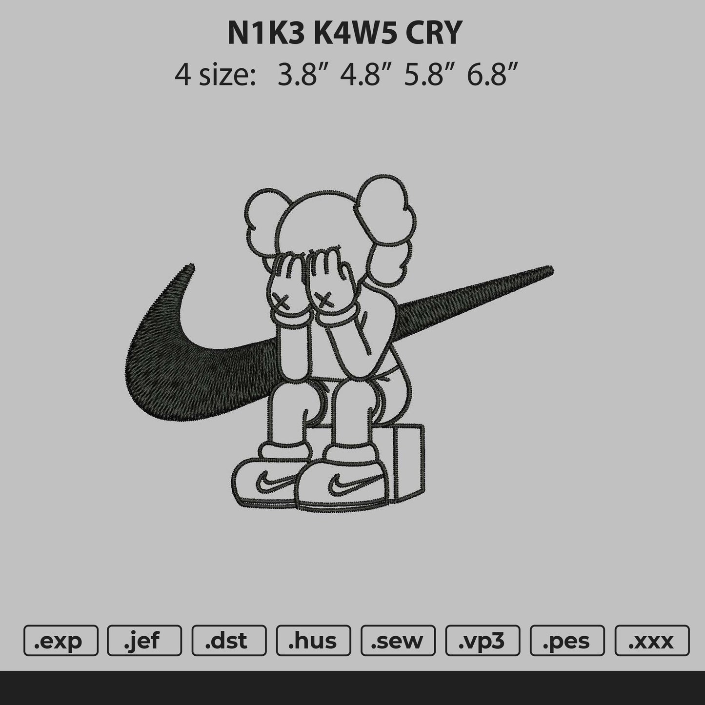 Nike Kaws Cry Embroidery File 4 size