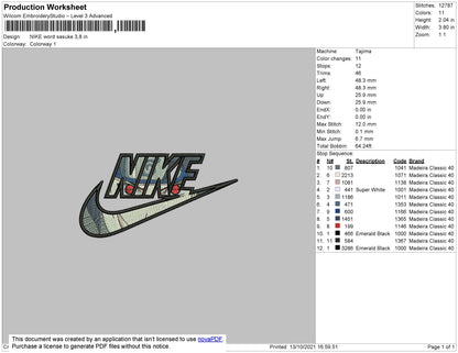 Nike Word Sasuke Embroidery File 4 size