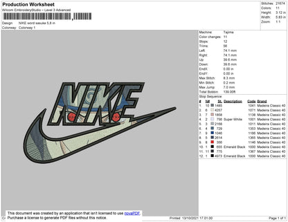 Nike Word Sasuke Embroidery File 4 size
