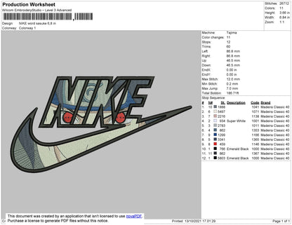 Nike Word Sasuke Embroidery File 4 size