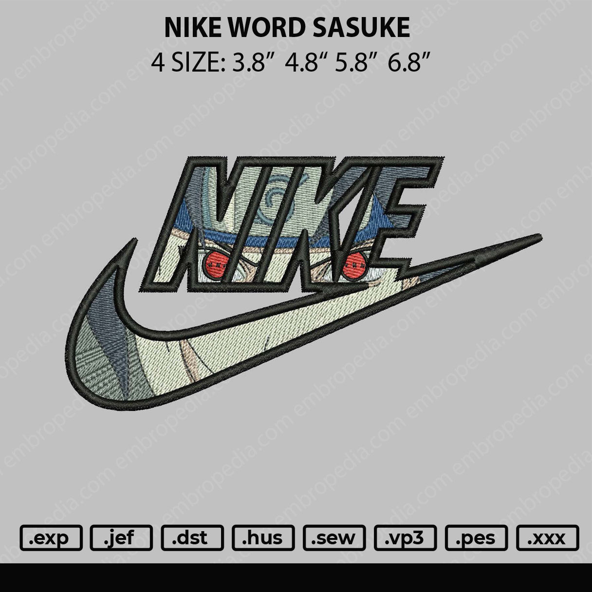 Nike Word Sasuke Embroidery File 4 size
