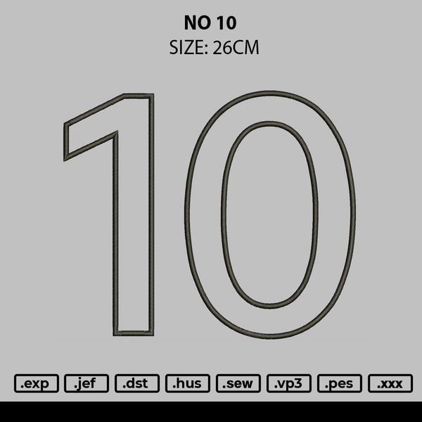 No 10 Embroidery File 6 sizes
