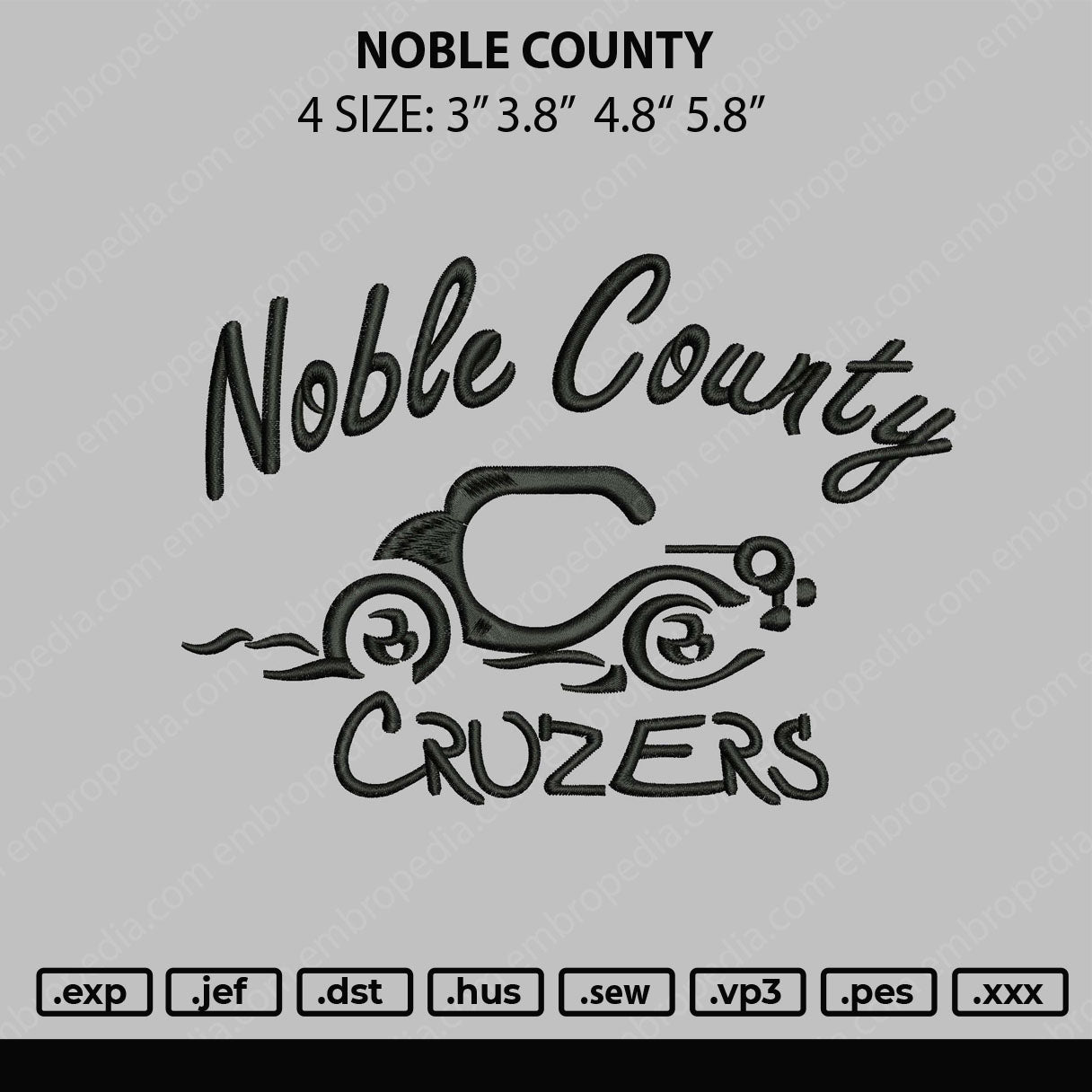 Noble County Embroidery File 4 size