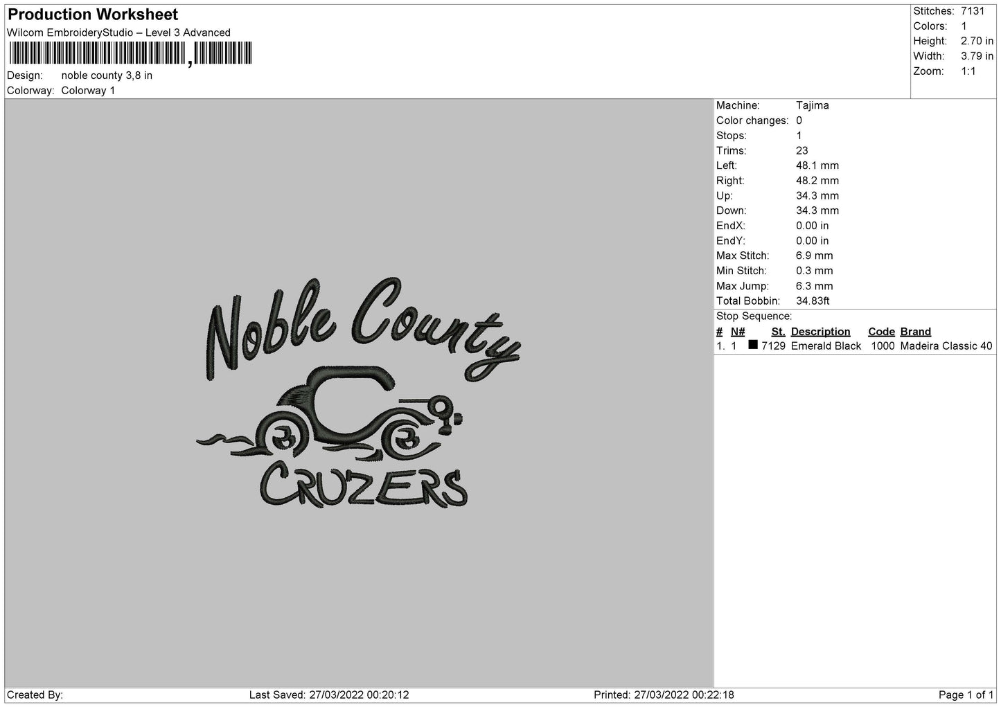 Noble County Embroidery File 4 size