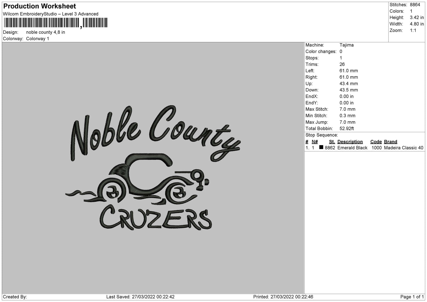 Noble County Embroidery File 4 size