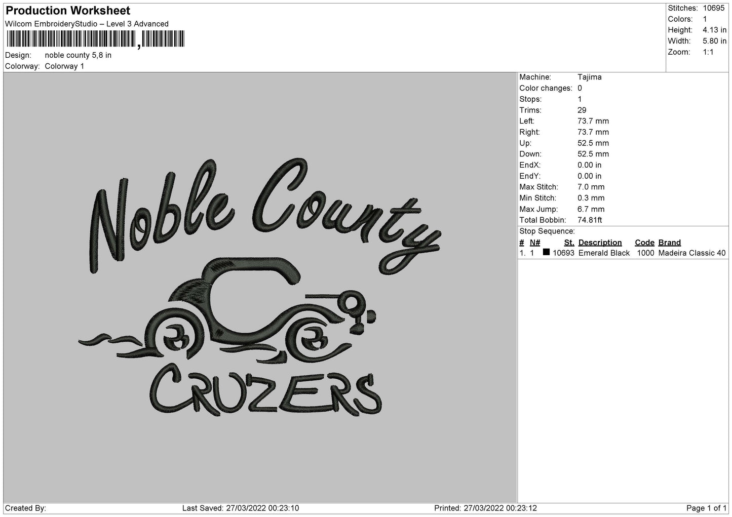 Noble County Embroidery File 4 size
