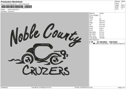 Noble County Embroidery File 4 size