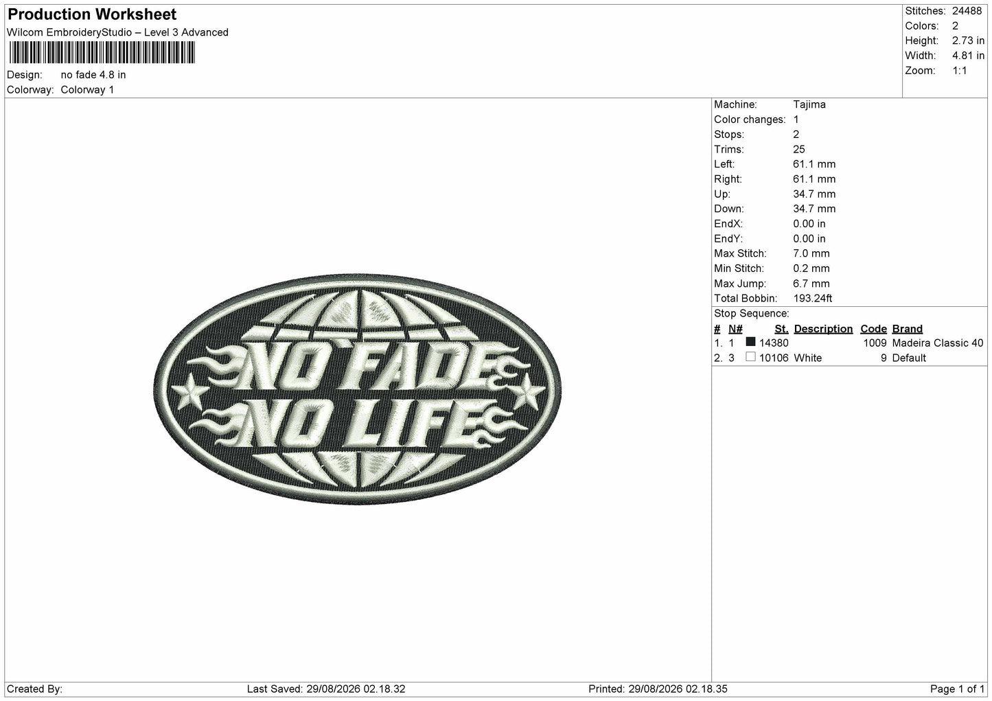 No Fade Text Embroidery Machine Design File 6 sizes