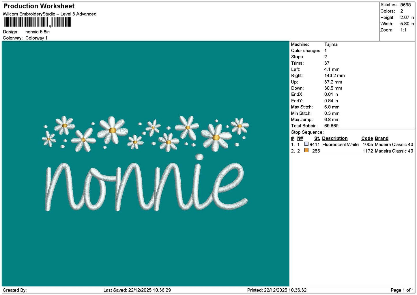 Nonnietext Embroidery File 6 sizes