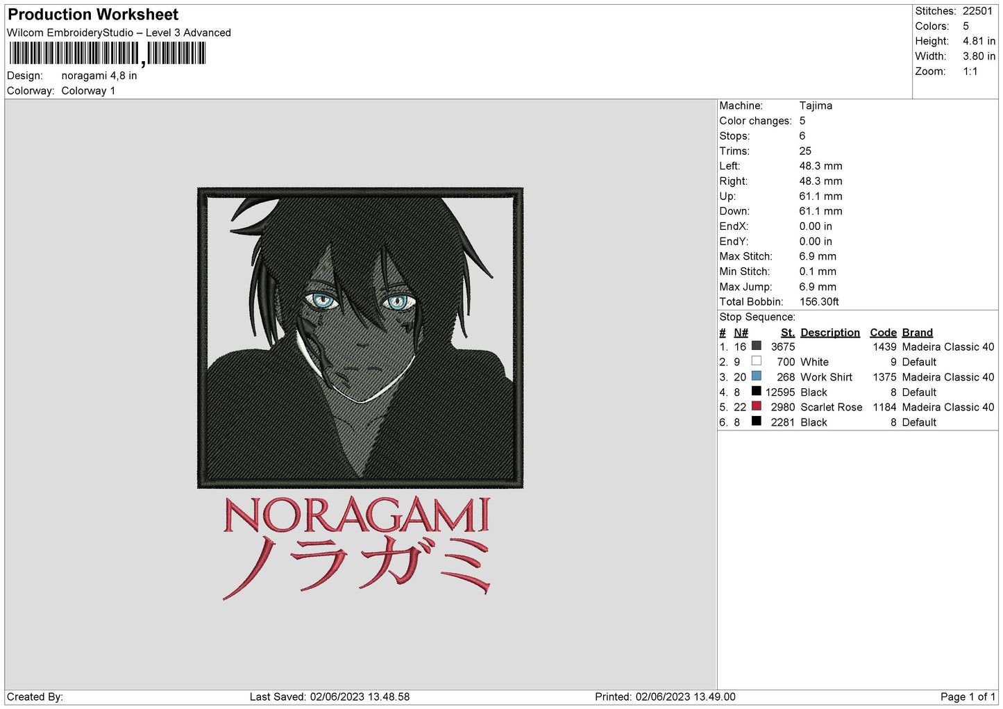 Narogami Embroidery File 6 sizes