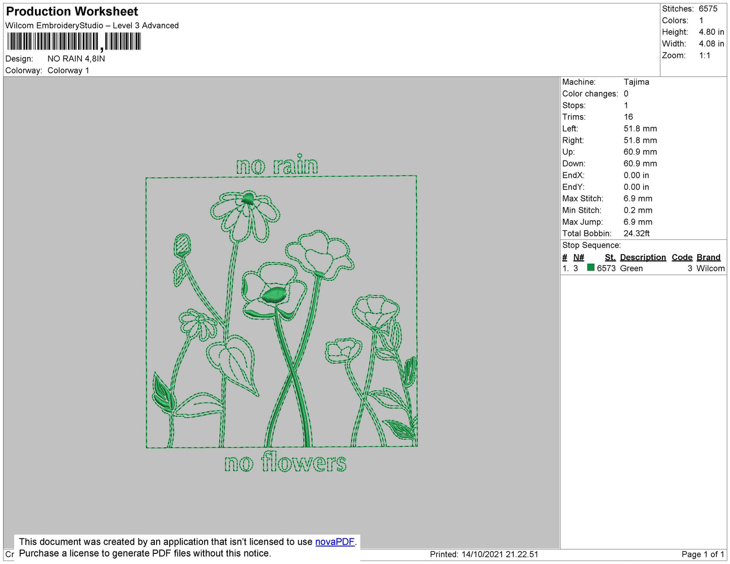 No Rain Embroidery File 4 size