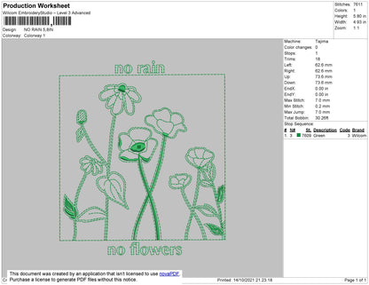 No Rain Embroidery File 4 size