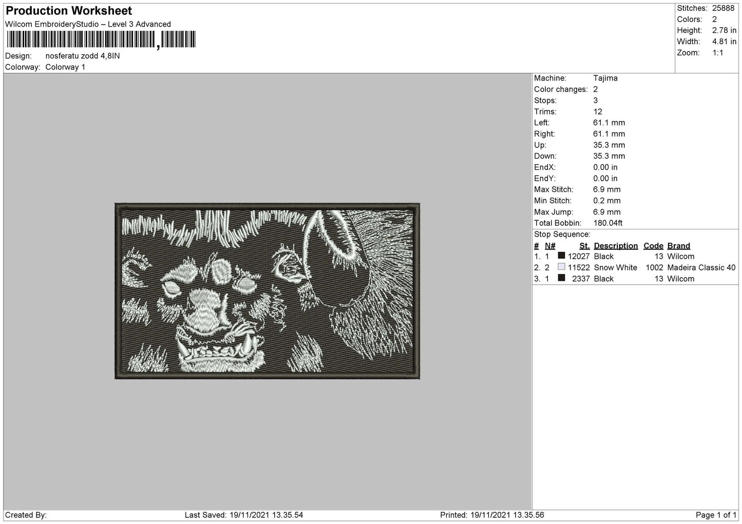 Nosferatu Zodd Embroidery File 4 size