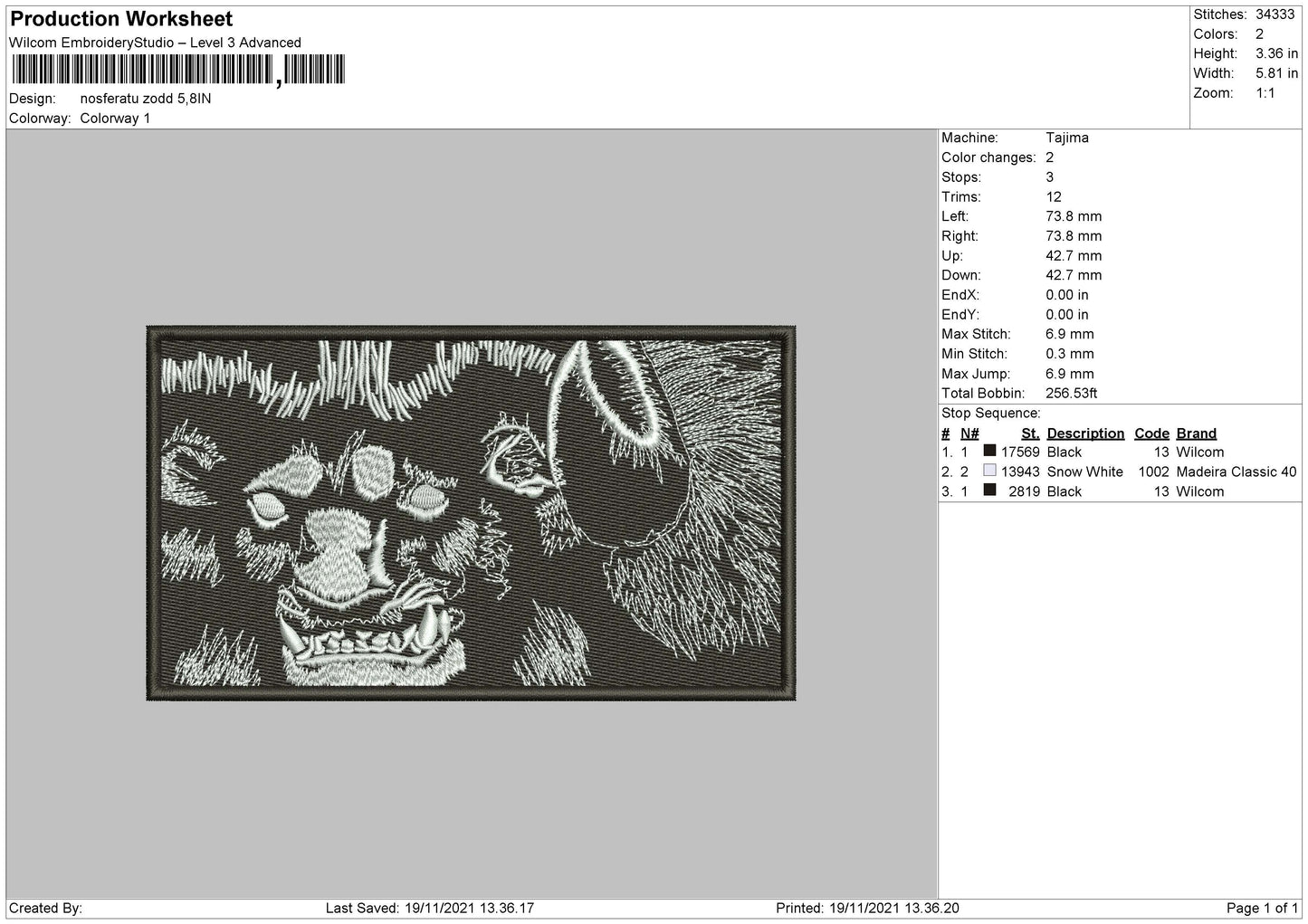 Nosferatu Zodd Embroidery File 4 size