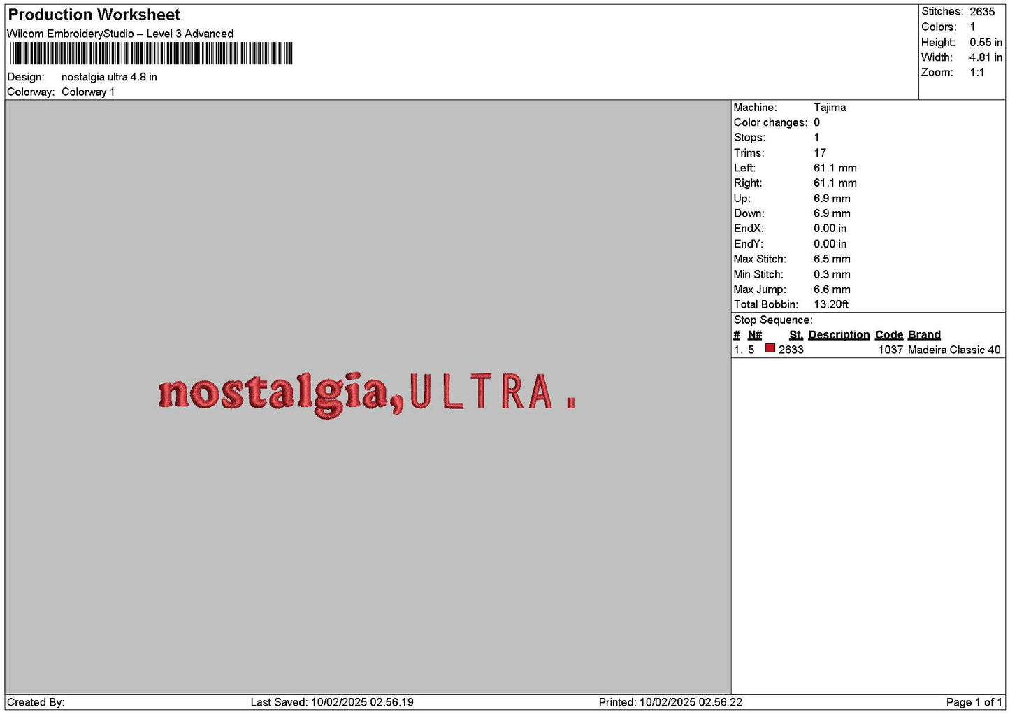 Nostalgiatext Embroidery File 6 sizes