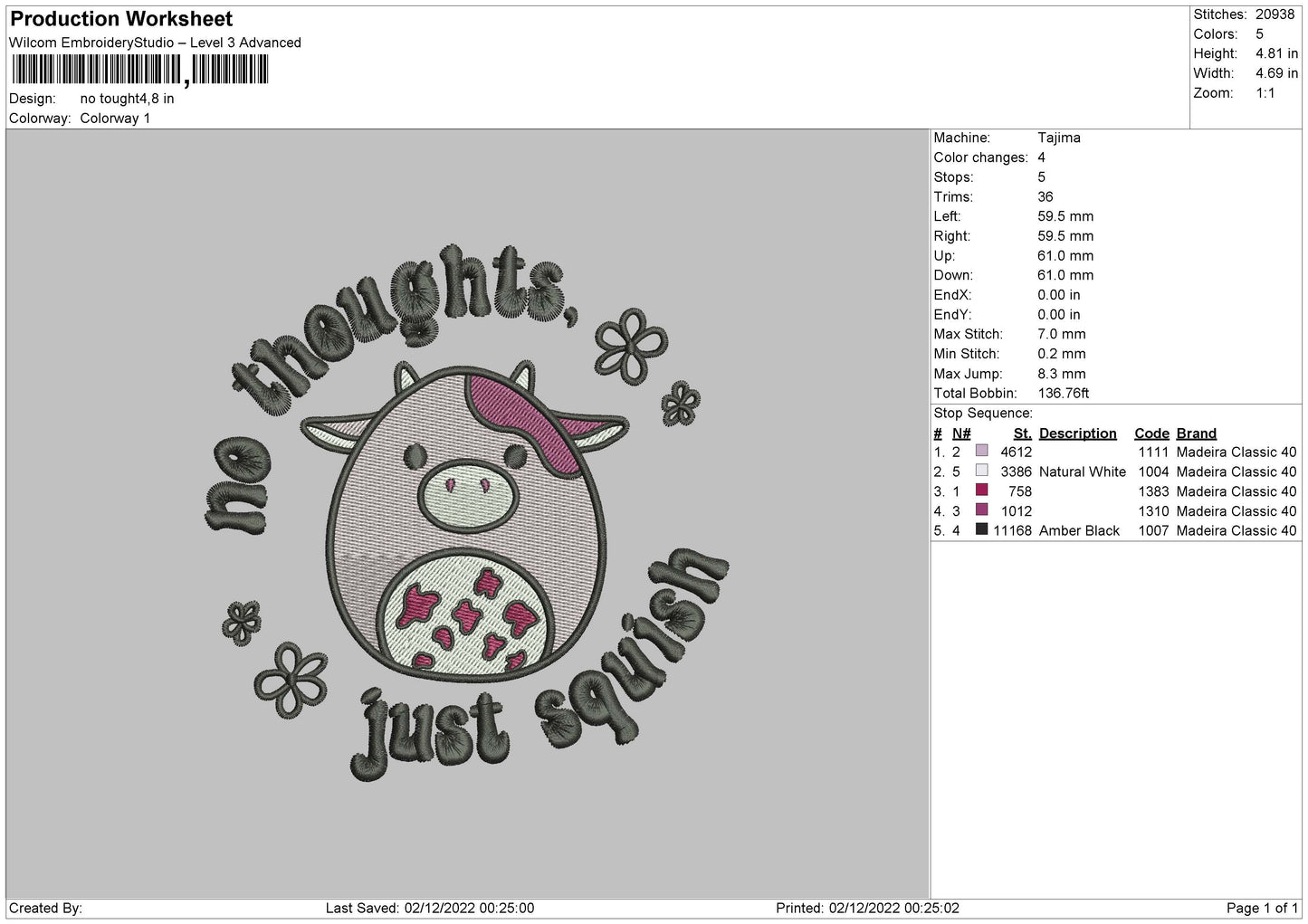 Cow Text Embroidery File 6 sizes