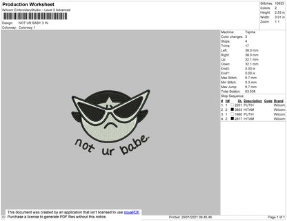 Not Ur Babe Embroidery File 5 size