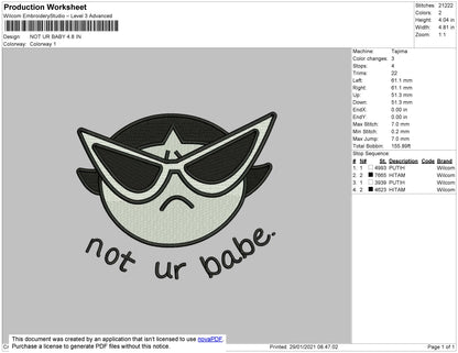 Not Ur Babe Embroidery File 5 size