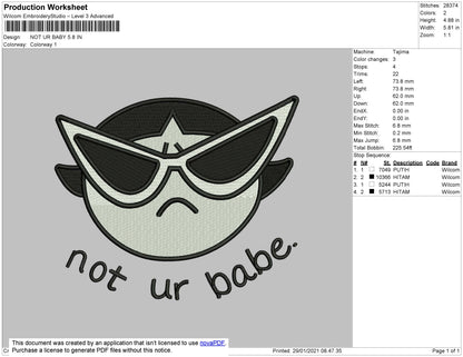 Not Ur Babe Embroidery File 5 size