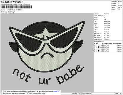 Not Ur Babe Embroidery File 5 size