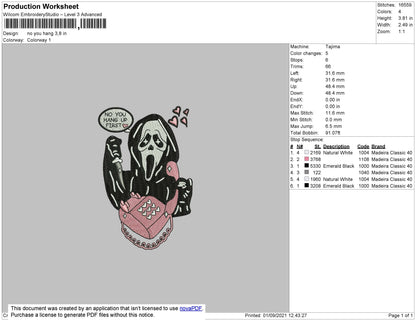 No You Hang Embroidery File 4 size