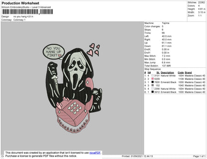 No You Hang Embroidery File 4 size