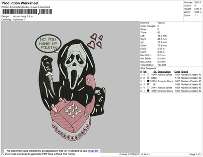No You Hang Embroidery File 4 size