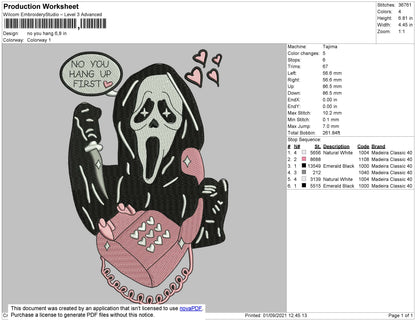 No You Hang Embroidery File 4 size