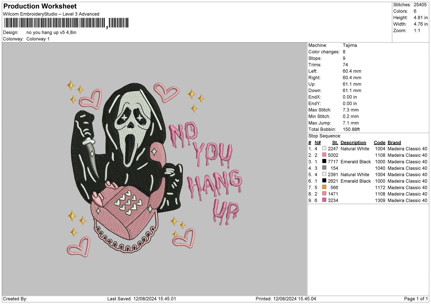 Hang Up V5 Embroidery File 6 sizes
