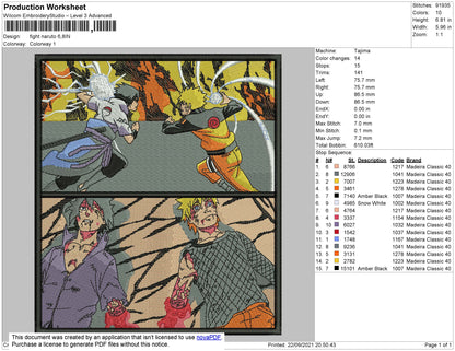 Naruto Fight Embroidery File 4 size