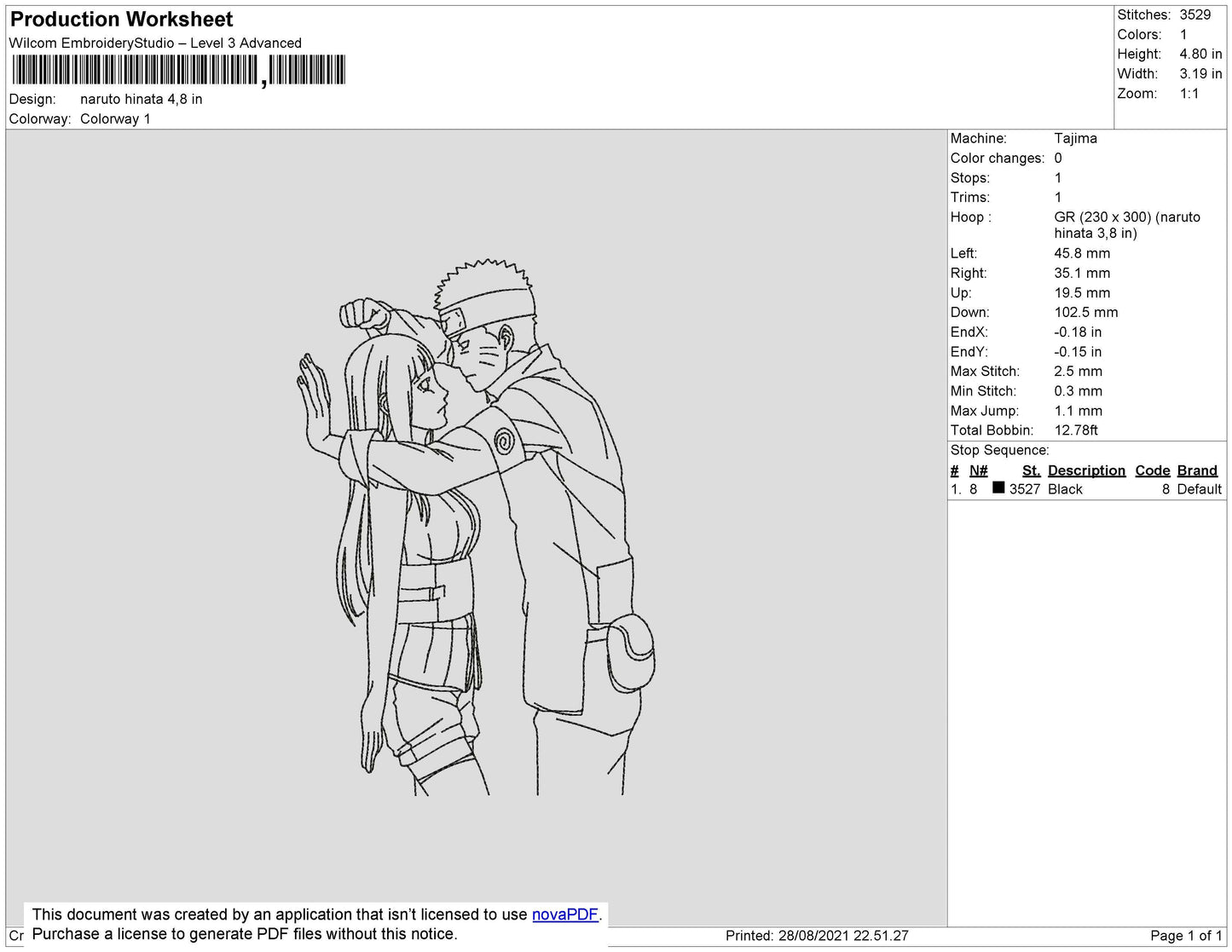 Naruto Hinata 002 Embroidery File 4 size