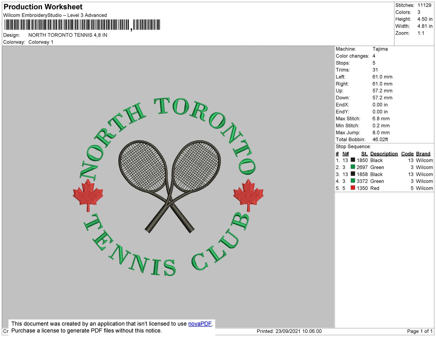 North Toronto Tennis Embroidery File 4 size