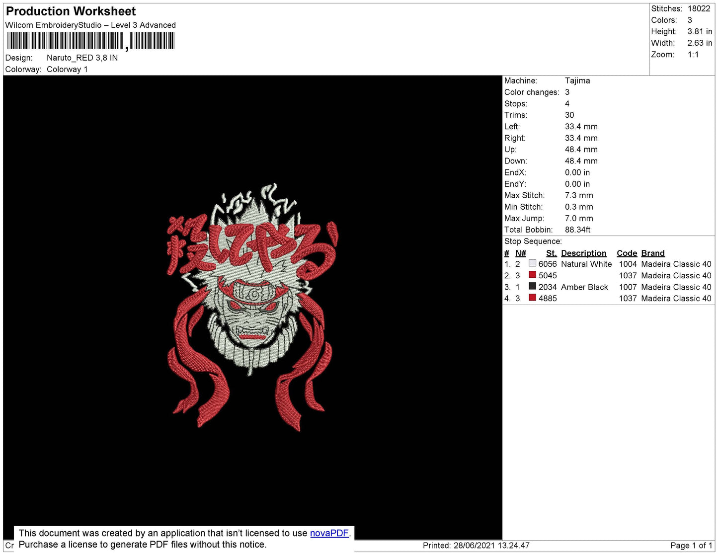 Naruto Red Embroidery File 4 size